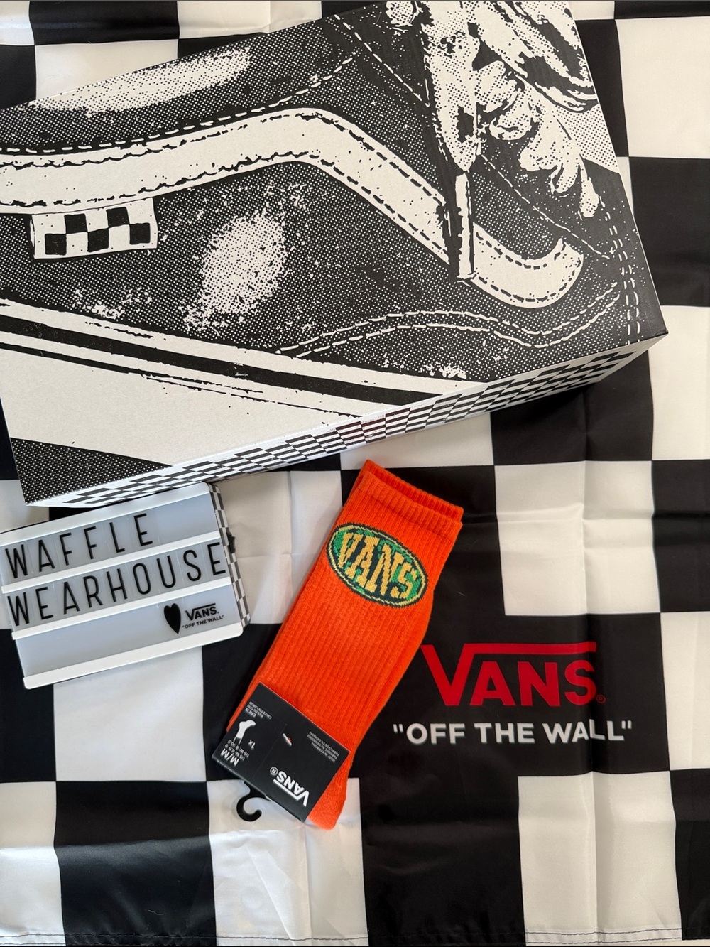 Vans Bright Orange Crew Socks with Green and Yellow Logo